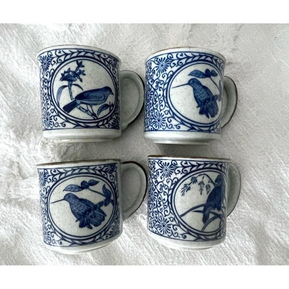 Set of Four Stoneware Bird Mugs - Picture 1 of 13